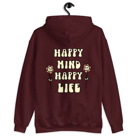 Copy of happy mind happy life sweatshirt - Happy Spirit Happy Life Hoodie Gildan VSCO Girl Sweatshirt, Oversized Tumblr Front Back Print Smile Happy Mind Trendy Retro Font Cover Up (60) $ 60.00 